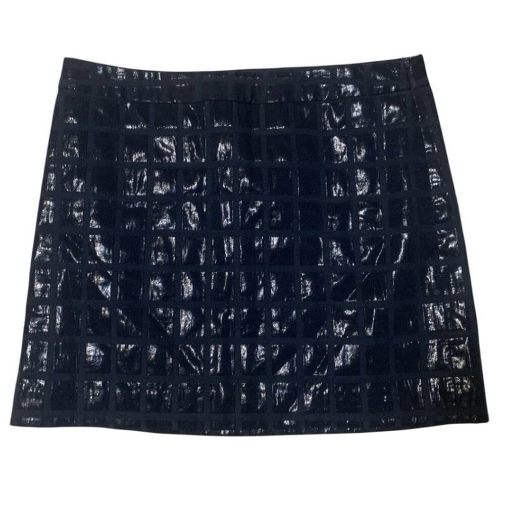 Gap Women’s Size 12 Navy Shimmer Grid Mini Skirt Sleek Lined Cotton Blend